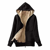 womens casual winter warm sherpa lined zip up hooded sweatshirt jacket coat black miniinthebox