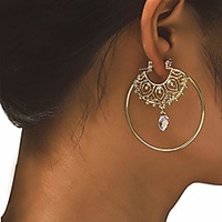 womens ethnic gypsy swirl hoop earrings bohemia jewelry (leaves-gold)