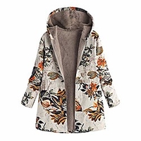 womens floral print warm thick plush outwear hooded jacket vintage parka zipper overcoats s-5xl orange miniinthebox