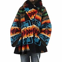 womens hoodie jacket coat vintage horn button casual long sleeve baggy poncho cape cardigans outwear(blue) miniinthebox