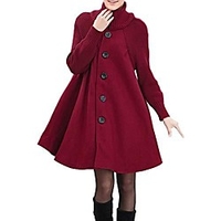 womens mid-length single breasted cowl high neck loose button down woolen cloak coat jacket red miniinthebox