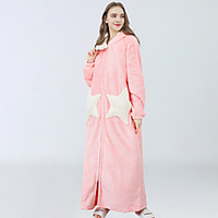 Womens Stars Printed Fleece Robe,  Cute Flannel Long Plush Hooded Bath Robe miniinthebox