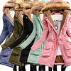 womens warm long coat faux fur collar hooded jacket slim winter outwear coats army green