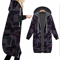 womens winter long jacket retro floral print hoodie sweatshirt long sleeve cotton blend cardigan with zipper pocket casual sweatshirt (purple,  uk:16-18) miniinthebox
