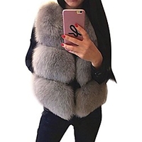 womens winter waistcoat faux fox fur coat luxury warm vest sleeveless jacket (s,  grey) miniinthebox