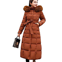 womens winter warm faux fur hooded collar down coat qulited puffer jacket (large,  caramel) miniinthebox