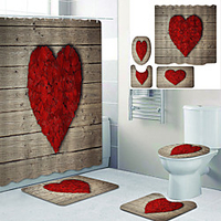 Wood Petals Printed Bathtub Curtain Liner Covered With Waterproof Fabric Shower Curtain For Bathroom Home Decoration With Hook Floor Mat And Four-piece Toilet Mat