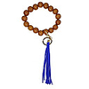 wooden bangle key ring large wood beads keychain bracelets with suede tassel for women men (golden-blue)