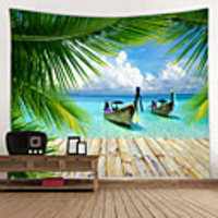 Wooden Board Boat The Sea Digital Printed Tapestry Classic Theme Wall Decor 100% Polyester Contemporary Wall Art Wall Tapestries Decoration