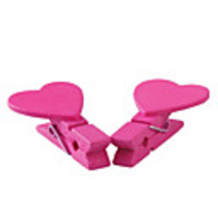 Wooden Cartoon Small Heart clip/Paper Clip, Rose Pink, Pair