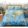 World Map Print 3-Piece Duvet Cover Set Hotel Bedding Sets Comforter Cover with Soft Lightweight Microfiber,  Include 1 Duvet Cover,  2 Pillowcases for Double/Queen/King(1 Pillowcase for Twin/Single)