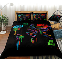 World Map Print 3-Piece Duvet Cover Set Hotel Bedding Sets Comforter Cover with Soft Lightweight Microfiber,  Include 1 Duvet Cover,  2 Pillowcases for Double/Queen/King(1 Pillowcase for Twin/Single)