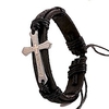 woven leather bracelet for men women - religious cross adjustable bangle cool wrist cuff bracelets (cuff 3)
