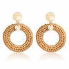 woven rattan earrings natural straw braid hollow circle drop earrings hammered disc stud boho wicker big hoop earrings for women (hoop)