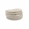 wrap leather bracelet with bling bling crystal rhinestones and snap buttons (white)