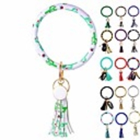 wristlet keychain bracelet,  leather tassel key ring keychain bangle circle keyring bracelets for women and girls