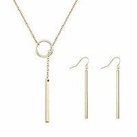 y necklace dainty disc pendant necklace cz long lariat chain jewelry for women (gold set)