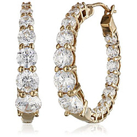 yellow gold plated sterling silver hoop earrings set with graduated swarovski zirconia (3.76 cttw),  1 diameter