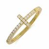 yellow gold tone silver cz thin stackable sideways cross ring - size 8