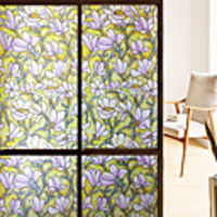 Yellow Magnolia Effect Frosted Window Film Stained Glass Decorative Privacy Film Static Cling Vinyl Window Sticker for Home 45x100cm