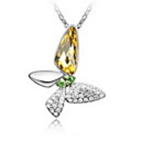 Yellow Shining Crystal And Platinum Plated Alloy Butterfly Shaped Pendant Necklace