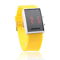 Yellow Silicone Band Unisex Red LED Sports Wrist Watch