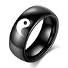 yin yang designed wedding ring for men women,  chinese black silver tai chi balance matching engagement ring for him her - size 10