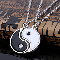 yin yang friend or couple necklace matching yin yang adjustable cord bracelet,  yin yang couple pendant necklace chain for friendship boyfriend girlfriend (silver)
