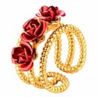 you are my rose ring 18k gold plated 3-line red flower adjustable size open ring