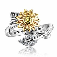 you are my sunshine sunflower ring stainless steel adjustable cubic zirconia cz jewelry for women girls size 8