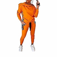 zipper design letter print hooded top amp; pockets pants set,  women tracksuit hooded sweatshirt pants sets (orange,  l)