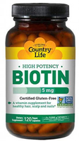 Country Life High Potency Biotin (5 mg,  120 Vegetarian Capsules)