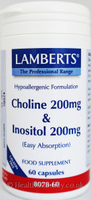 Lamberts Choline 200mg & Inositol 200mg (400mg,  60 Capsules)