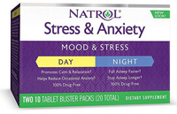 Natrol Stress & Anxiety Mood & Stress Day Night Formula (10 Day Tablets,  10 Night Tablets,  Two 10 Tablet Blister Packs)