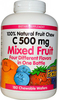 Natural Factors 100% Natural Fruit Chew C 500 mg (Mixed Fruit Flavours,  180 Chewable Wafers)