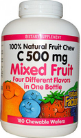 Natural Factors 100% Natural Fruit Chew C 500 mg (Mixed Fruit Flavours,  180 Chewable Wafers)