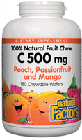 Natural Factors 100% Natural Fruit Chew C (Peach,  Passionfruit & Mango Flavour,  500 mg,  180 Chewable Wafers)