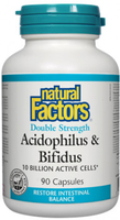 Natural Factors Acidophilus & Bifidus Double Strength (10 Billion Active Cells,  90 Capsules)