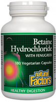 Natural Factors Betaine Hydrochloride (with Fenugreek,  180 Vegetarian Capsules)