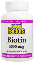 Natural Factors Biotin (5000 mcg,  60 Vegetarian Capsules)