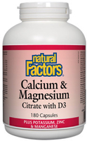 Natural Factors Calcium & Magnesium Citrate with D3 (With Potassium,  Zinc & Manganese,  180 Capsules)