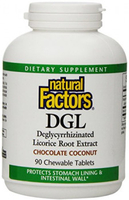 Natural Factors DGL (Chocolate Coconut,  400 mg,  90 Chewable Tablets)
