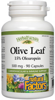 Natural Factors Herbal Factors Olive Leaf 15% Oleuropein (500 mg,  90 Capsules)