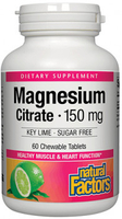 Natural Factors Magnesium Citrate (Key Lime Flavour,  Sugar Free,  150 mg,  60 Chewable Tablets)