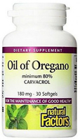 Natural Factors Oil of Oregano Organic (180 mg,  30 Softgels)