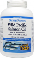 Natural Factors Omega Factors Wild Pacific Salmon Oil 1000 mg (150 mg of Omega 3 EPA/DHA,  180 Softgels)
