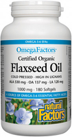 Natural Factors OmegaFactors Certified Organic Flaxseed Oil (1, 000 mg,  180 Softgels)