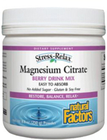 Natural Factors Stress-Relax Magnesium Citrate (Berry Flavour,  300 mg,  250 g Powder)