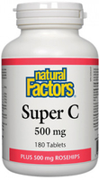 Natural Factors Super C (Plus Rosehips & Bioflavanoids,  500 mg,  180 Tablets)