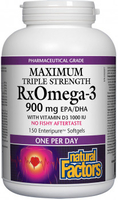 Natural Factors Triple Strength Rx Omega-3 (150 Enteric Coated Softgels,  One-A-Day)